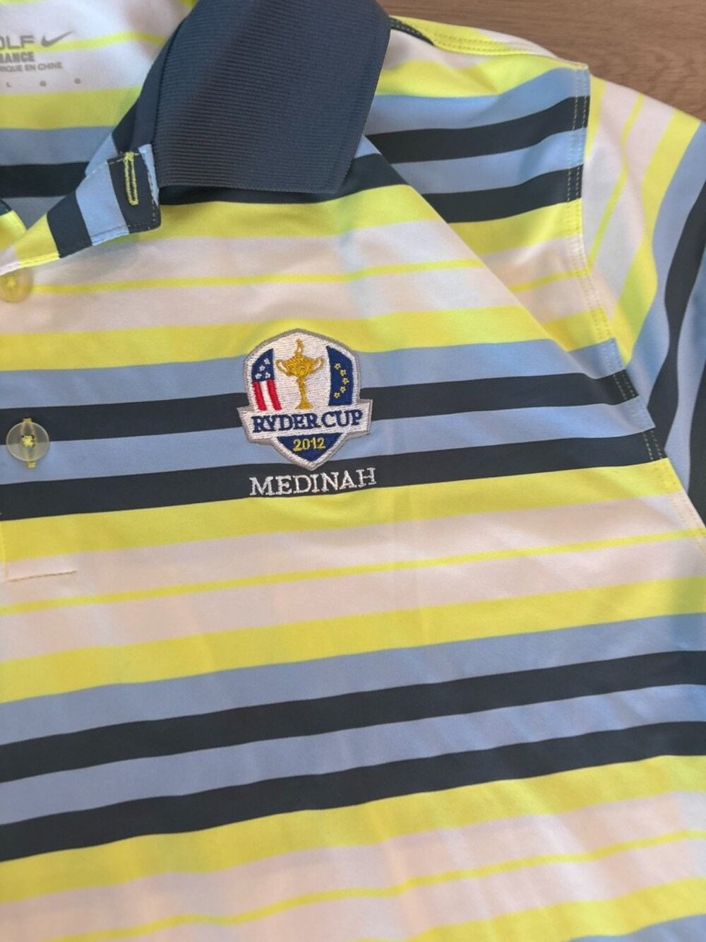 Nike Golf Polo Shirt Mens XL Blue green Stripe Dri-Fit Ryder Cup 2012 Medinah - Picture 5 of 7
